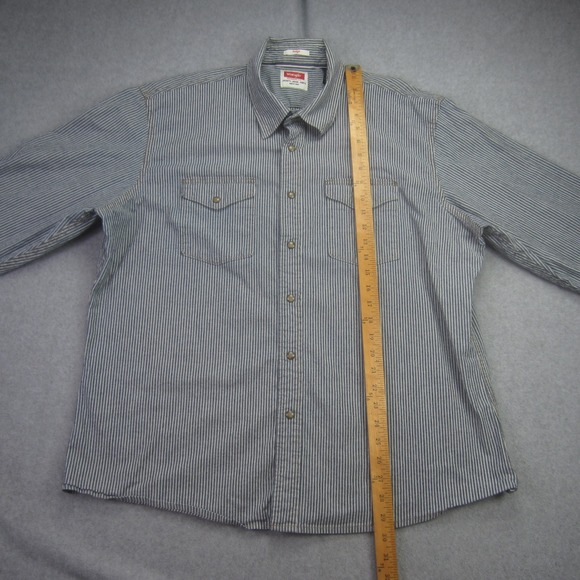 Wrangler Shirt Mens 2XL Indigo Striped Snap Button Pocket Western Shacket - Picture 8 of 15
